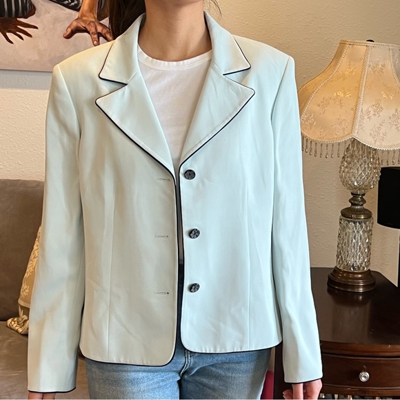 Vintage KASPER mint green blazer with black piping sz 16 - Picture 2 of 11